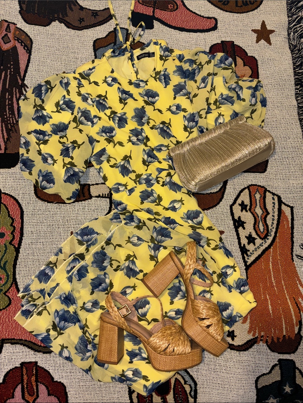 Boohoo Yellow Floral Midaxi Dress